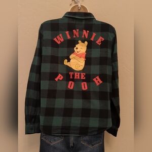 Disney Ladies Flannel Winnie The Pooh Graphic Button Up